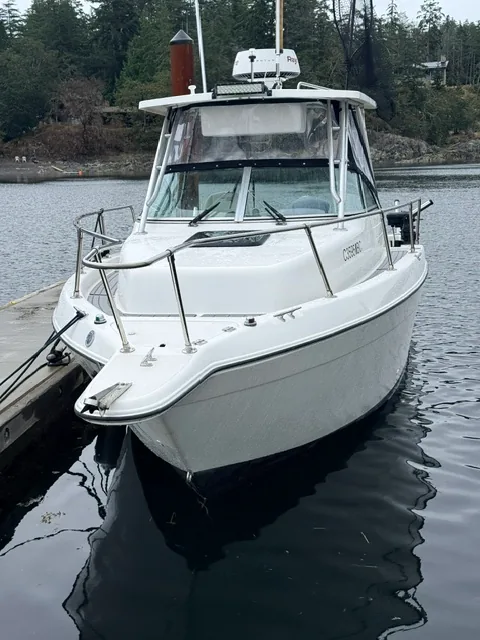 Live Life Coastal charter boat at the dock, showing its bow, cabin and roof