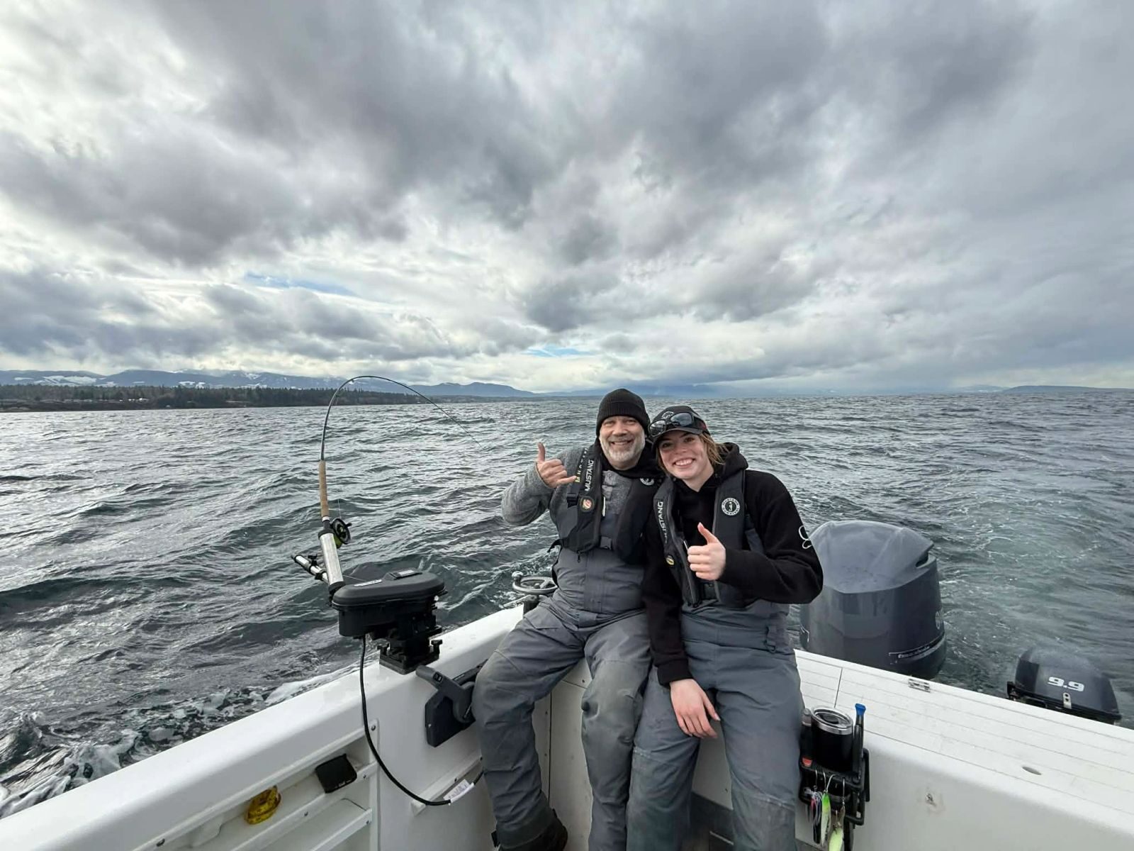 Guide and guest aboard the charter boat on Vancouver Island